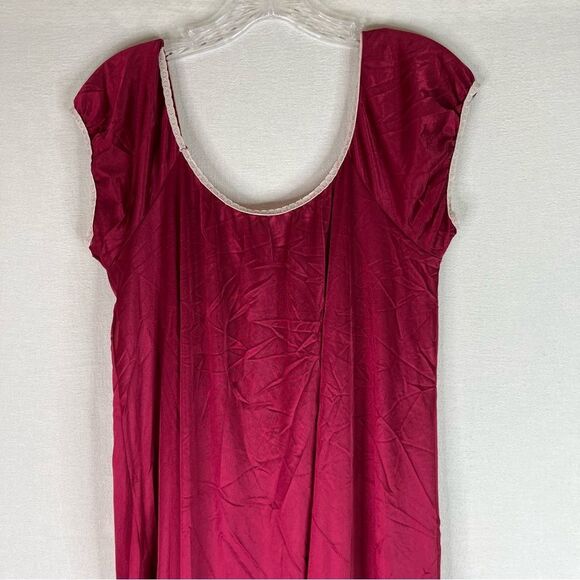 Vintage Burgundy Wine Coquette Dainty Prairie Milkmaid Nylon Nightgown Dress L - Picture 8 of 11